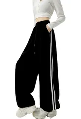 ゆったり 動きやすい スエットパンツ すっきり シルエット リラックスパンツ ボトムス カジュアル スポーティー スタイル (ブラック) かっこいい かわいい おしゃれ 人気 大人 女性 パジャマ ロング パンツ 長ズボン ジャージ スエット 下 [ブラック]