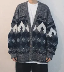 オーバーサイズ アーガイル ニット カーディガン