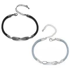 【新品】 [YOLOO] ペア ブレスレット 編み込み紐チェーン カップルブレスレット 長さ調整可能 人気デザイン アクセサリー 記念日誕生日クリスマス プレゼント ギフトボックス付き 2個セット 1