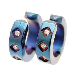 【新品】 [シルバーワン] フェイク ピアス イヤーカフ メンズ a1 [青 ジルコニア 径13mm 幅4mm] ステンレス 2個ペア セット 0