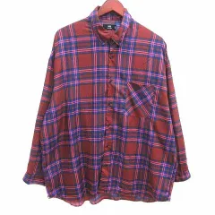 ハレ HARE カジュアルシャツ オーバーサイズ チェック 長袖 S 赤 レッド 青 ブルー /YK