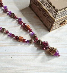 ガーネットとアメジストのアンティーク風 フリーサイズネックレス