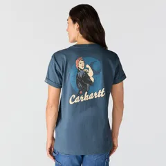 【送料無料】 カーハート レディース Tシャツ トップス Carhartt Womens Loose Fit Heavyweight Rosie Graphic Tee Iron Blue