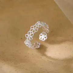 フラワー 花 オープンリング 指輪 シルバー フリーサイズ RM008