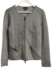 エンポリオアルマーニ EMPORIO ARMANI ノーカラー ジャケット ジャガード ニット 40 ダブルジップ グレー 長袖 上着