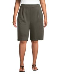 ランズエンド レディース ボトムス ハーフパンツ・ショーツ プラスサイズ プリーツ ショートパンツ ニット Lands End Plusize Sport Knit High Rise Pleated 12 Bermuda Shorts Forest moss