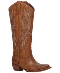 フライ レディース シューズ ブーツ・レインブーツ Frye and Co Womens Irlene Deco Stitch Knee High Western Boots Caramel