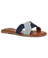 ナインウェスト レディース シューズ スリッポン・ローファー サンダル Nine West Womens Gammy CrissCross Flat SlipOn Sandals Blue Multi Denim デニム
