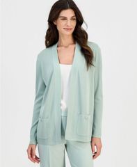 アンクライン レディース アウター ニット・セーター プチ カーディガン Anne Klein Petite KissingFront Pocket Cardigan Soft Aloe