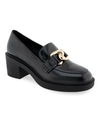 エアロソールズ レディース シューズ パンプス ローファー ヒール Aerosoles Womens Gibbon Block Heeloafer Black Burnished Faux LeatherPolyurethane ブラック