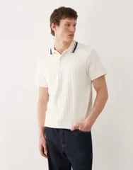 エイソス メンズ トップス ポロシャツ リブニット ASOS DESIGN polo shirt with tipped collarib knit CREAM クリーム