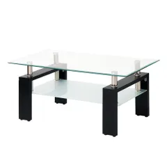 (OSJ)ガラステーブル コーヒーテーブル 幅88cm 強化ガラス天板(クリアグラス+ブラック脚)CH