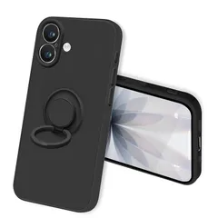 【新品】 bjnosdv iPhone 17 用の ケース リング付き シリコン 耐衝撃 アイフォン17 用の リング カバー 360°回転 スタンド機能 リングの機能 車載ホルダー対応 レンズ保護 指紋防止 薄型 ストラップホール付き（ブラック） 1