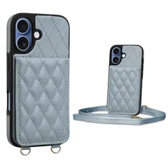 【新品】 Shlybaay iPhone 17 用 ケース 手帳型 背面 カードケース ショルダー ストラップ 背面ケース いPhone 17 用 カード収納 キルティング アイフォン 17 対応 スタンド 肩掛け 斜め掛け 首掛け PUレザー マグネット 1