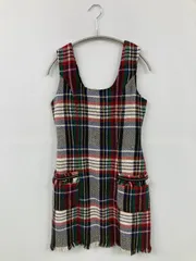 ZARA ザラ ワンピース USA S ブラック ウール・ニット コットン チェック柄 フリンジ 袖なし ショート・ミニ丈 フレア