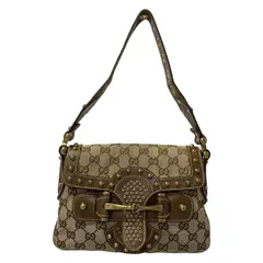 GUCCI(グッチ) ショルダーバッグ ホースビット,GG柄 144190 ベージュ×ダークブラウン スタッズ レザー