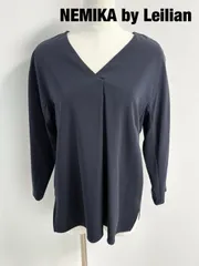 NEMIKA by Leilian　ネミカ　レリアン取扱い　ブラウス　日本製　Mサイズ　９　ネイビー　大人　長袖　綺麗め　シンプル　送料込み　6463340
