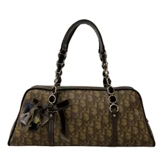 ディオール/クリスチャンディオール ハンドバッグ トロッター,ロマンティック ダークブラウン×ベージュ フラワー/リボン/ミニバッグ