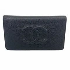 【6bd5277】シャネル 長財布 キャビアスキン ブラック シルバー金具【中古】レディース