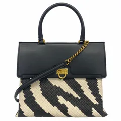 【6bd5335】サルヴァトーレフェラガモ ハンドバッグ ガンチーニ レザー ブラック ホワイト ゴールド金具【中古】レディース