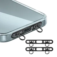 【新品】 [grooblue] スマホストラップ ホルダー 2枚セット 0.4mm極薄 タグパッチ 金属製ダブルリング 2口タイプ 肩掛け 斜め掛け 首掛け 落下防止 ショルダーストラップ対応 ブラック 2枚セット 0