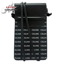 美品 CELINE セリーヌ ロゴプリント ブラック ホワイト レザー 10G332 ショルダーバッグ フォンポーチ モバイルポーチ レディース S1-00011【中古】