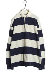 80s USA製 エルエルビーン ワイド ボーダー 長袖 ラガーシャツ メンズ S / ヴィンテージ ラグビー 長袖シャツ ポロシャツ ツートン 紺 灰