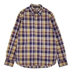 green label relaxing ボタンダウン BD チェック サイズM 長袖シャツ パープル イエロー メンズ グリーンレーベルリラクシング【中古】6-0215M♪