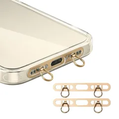 【新品】 [grooblue] スマホストラップ ホルダー 2枚セット 0.4mm極薄 タグパッチ 金属製ダブルリング 2口タイプ 肩掛け 斜め掛け 首掛け 落下防止 ショルダーストラップ対応 ゴールド 2枚セット 0