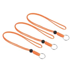 【新品】 PATIKIL 46cm ストラップ パラコード キーリング付 ネックストラップ ランヤード 紐 携帯 スマホ IDカード 首掛け ハンド 落下防止 3本 オレンジ 1