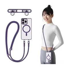 【新品】 [Chisafly] スマホショルダー スマホ ストラップホルダー 2口 携帯ストラップホルダー 斜め掛け 肩掛け 首掛け 長い 丈夫 全機種対応 長さ調整可能 充電しやすい 落下紛失防止 パープル 0