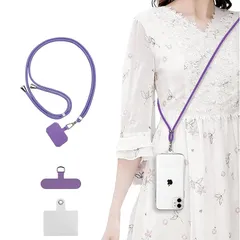 【新品】 スマホストラップ ネックストラップ ナイロン製 1本+3枚入 スマホ タグパッチ 携帯ストラップ 肩掛けストラップ 首掛け 斜め掛け 長さ調整可能 軽量 着脱簡単 紛失/落下防止 携帯/鍵/カメラに 全機種対応 (Purple) 0