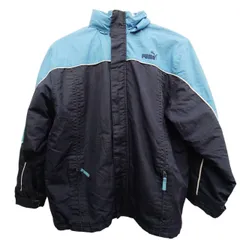 PUMA プーマ ナイロンジャケット サイズL 青ネイビー タイ製 ジュニアサイズ  収納フード付き 古着