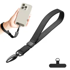 【新品】 [ZXZone] スマホストラップ 手首本革製 1本+ストラップホルダーステンレス製 1枚 ハンドストラップ 携帯ストラップ 360°回転 長さ調節可能 iphone ストラップ 落下防止 カメラ紛失防止 全機種対応 ストラップホルダー付き (ブ 1のサムネイル