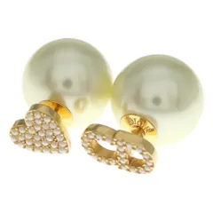 Christian Dior (クリスチャンディオール) トライバル フェイクパール ラインストーン CD×ハートピアス ホワイト×ゴールド GP