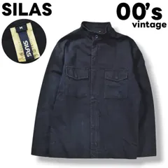 00s archive サイラス SILAS スタンドカラー コットン ジャケット ダブルポケット ボックス シルエット アクションプリーツ 無地 プレーン M ブラック ストリート カジュアル ウェア メンズのサムネイル