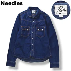 【美品】 日本製 ニードルス Needles 長袖 ラウンドカラー ウエスタン デニム シャツ パール スナップボタン ダブルポケット ラウンドヘム 2 インディゴ デザイナーズ アメリカン カジュアル レディース ♪のサムネイル