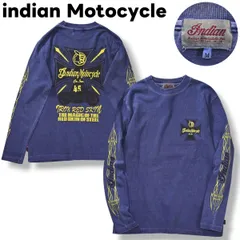 【雰囲気良】 インディアン モトサイクル indian Motocycle 長袖 アイアンクロス バックプリント ロングスリーブ Tシャツ バイカー アメカジ ストリート M ネイビー メンズのサムネイル