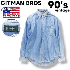 90s ヴィンテージ USA製 ギットマンブラザーズ GITMAN BROS 長袖 デニム シャツ ボタンダウン ラウンドヘム シングルポケット S アイスブルー アメリカン カジュアル ウェア メンズ