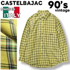 90s ヴィンテージ イタリア製 カステルバジャック CASTELBAJAC 長袖 ボタンダウン シャツ ルーニーテューンズ Looney Tunes ダフィーダック Daffy Duck キャラクター 刺繍 L チェック柄 イエロー メンズのサムネイル