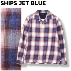 【定番】 日本製 シップス ジェットブルー SHIPS JET BLUE 長袖 開襟 オープンカラー シャツ ボックス シルエット S オンブレ チェック ネイビー x ピンク セレクト カジュアル ウェア メンズ