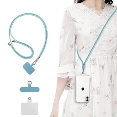 【新品】 [ＶＥＶＥＮ] スマホストラップ ネックストラップ ナイロン製 1本+3枚入 スマホ タグパッチ 携帯ストラップ 肩掛けストラップ 首掛け 斜め掛け 長さ調整可能 軽量 着脱簡単 紛失/落下防止 携帯/鍵/カメラに 全機種対応 (Sky blue 0