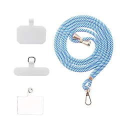 【新品】 [ＶＥＶＥＮ] スマホストラップ ネックストラップ ナイロン製 1本+3枚入 スマホ タグパッチ 携帯ストラップ 肩掛けストラップ 首掛け 斜め掛け 長さ調整可能 軽量 着脱簡単 紛失/落下防止 携帯/鍵/カメラに 全機種対応 (Blue/whi 0