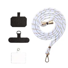 【新品】 [ＶＥＶＥＮ] スマホストラップ ネックストラップ ナイロン製 1本+3枚入 スマホ タグパッチ 携帯ストラップ 肩掛けストラップ 首掛け 斜め掛け 長さ調整可能 軽量 着脱簡単 紛失/落下防止 携帯/鍵/カメラに 全機種対応 (White/go 0