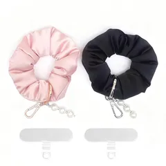 【新品】 スマホストラップ シュシュ形 2個シュシュセット入れ ストラップホルダーTPU製2枚入り iPhone/Android 全機種対応 落下防止 両手解放 手首掛け 携帯ストラップ 超軽量 バッグやキーホルダーにも付けられる（ピンク+ブラック） 1