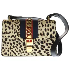 GUCCI (グッチ) シェリーライン シルヴィ ハラコレザー レオパード ショルダーバッグ ベージュ/ブラック 421882