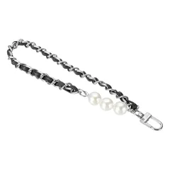 【新品】 PATIKIL チェーンブレスレットストラップ 8インチ パールレザーチェーン リストレーン ハンドストラップ 交換用 メタルバックル付き DIYキーホルダー 財布 クラッチバッグ ハンドバッグ スマホケース用 シルバー黒