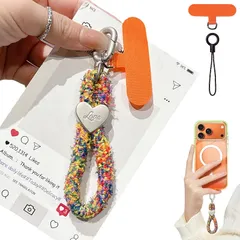 【新品】 DELUXEFOX スマホストラップ リングストラップ もふもふ アウトドア ハンドストラップ 携帯ストラップ ハート型 可愛い 極太で丈夫 オシャレ おしゃれ 落下防止 レディース iPhone/Android全機種対応 (オレンジ) 1