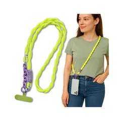 【新品】 [yacanova] スマホ ショルダーストラップ 太め 斜め掛け ネックストラップ 携帯ショルダー レディース メンズ ハンズフリー／落下防止／T字型ホルダー付属 (ネオンク?リーン/ハ?ーフ?ル)