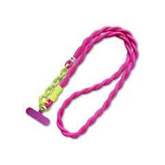 【新品】 [yacanova] スマホ ショルダーストラップ 太め 斜め掛け ネックストラップ 携帯ショルダー レディース メンズ ハンズフリー／落下防止／T字型ホルダー付属 (ロース?ピンク/ネオンク?リーン)